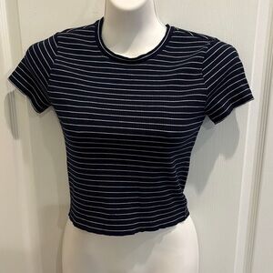 Polo Ralph Lauren Navy/White Striped Short Sleeve Ribbed Crop Top Size M